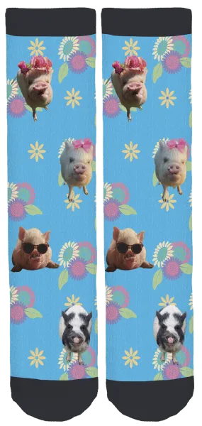 Abby The Pink Piggy Spring Crew Socks Blue