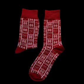 African socks / Afro socks / Bogolan socks - Dark Red