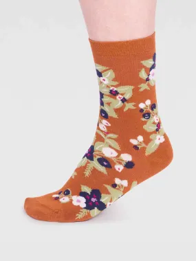 Arya Bamboo Floral Socks - Harvest Orange