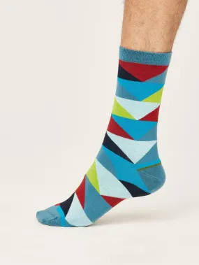 Bold Geo Triangle Socks - Dusty Blue