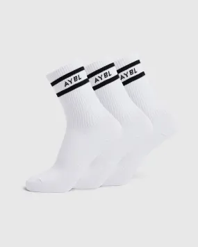 Everyday Double Stripe Crew Socks (3 Pack) - White