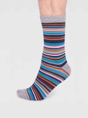 Matias Bamboo Stripe Socks - Grey Marle