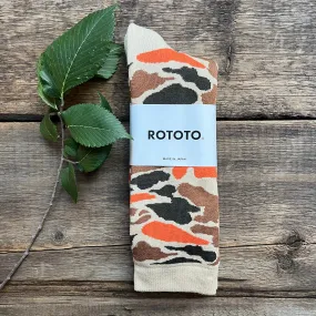 Pile Camo Crew Socks, Beige/Orange