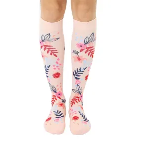 Pink Floral Compression Socks with 15-20 mmHg