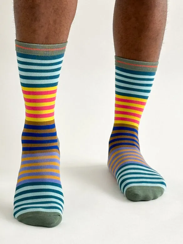 Reid Stripe Bamboo Socks - Green