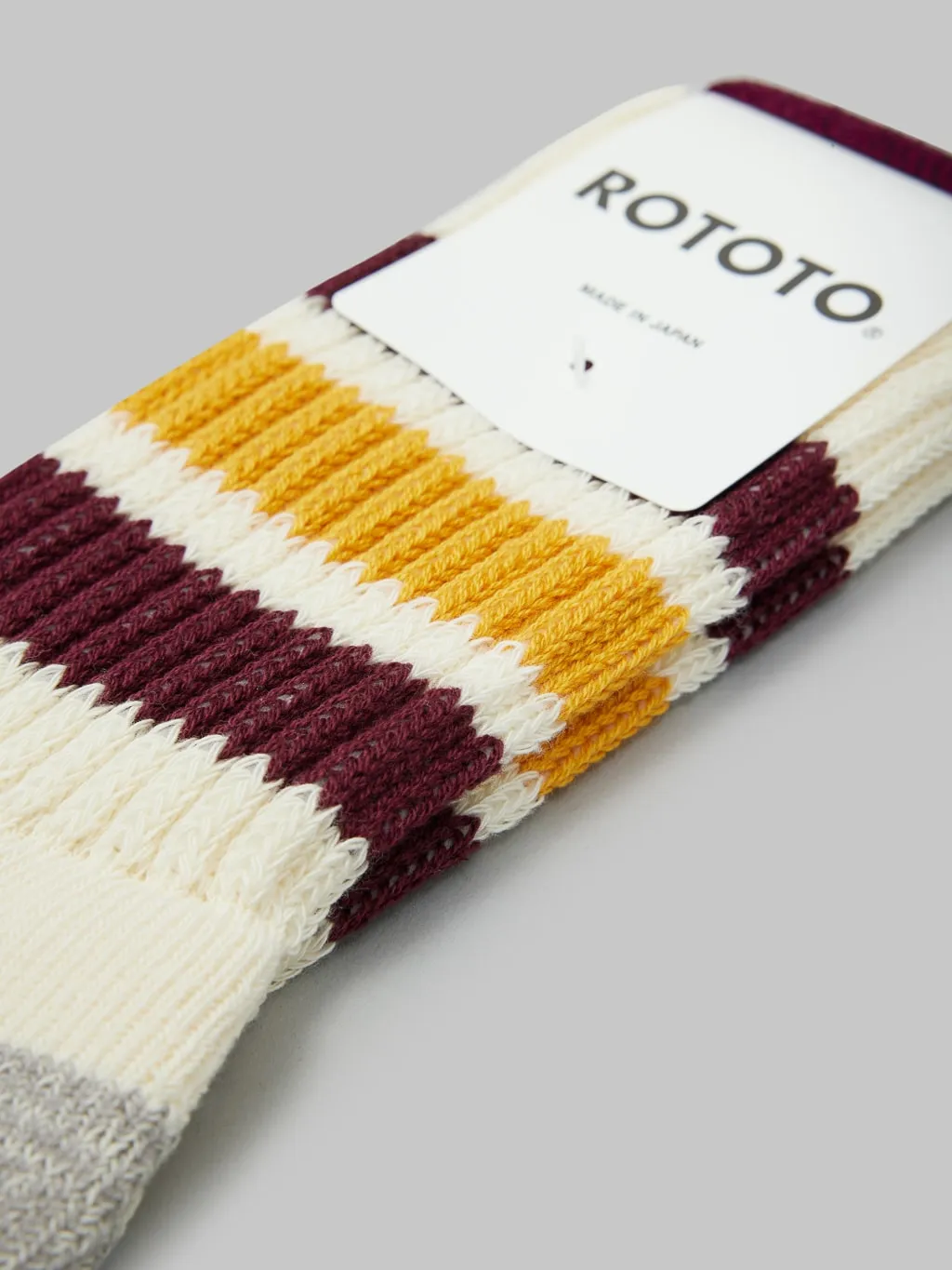 ROTOTO Coarse Ribbed Oldschool Crew Socks Bordeaux/Yellow