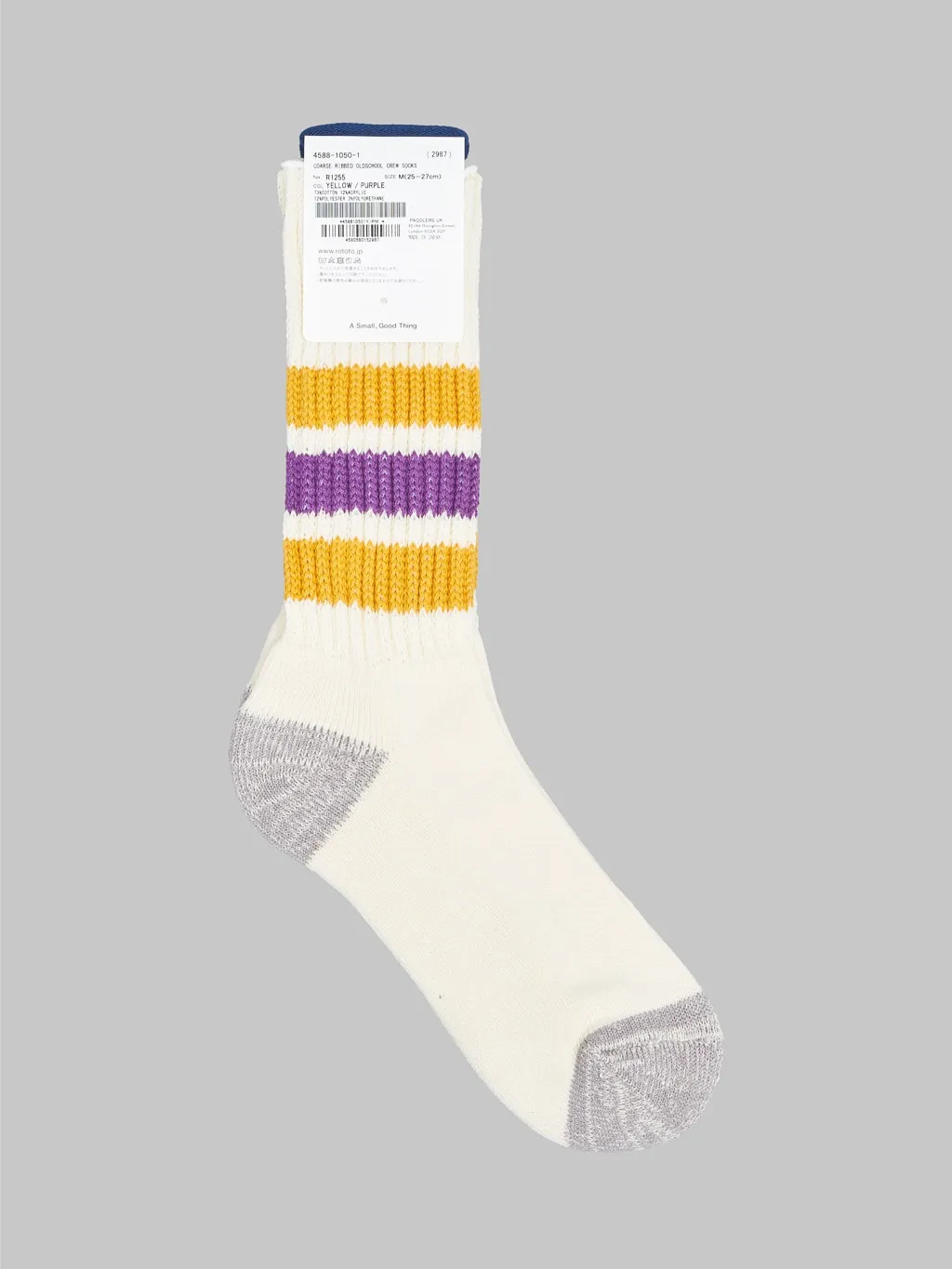 ROTOTO Coarse Ribbed Oldschool Crew Socks Yellow/Purple