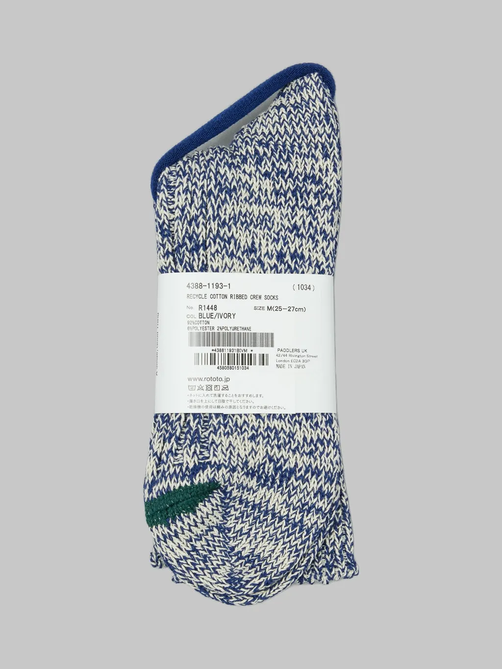 ROTOTO Recycle Cotton Ribbed Crew Socks Blue/Ivory