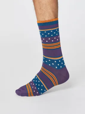 SPOT AND STRIPE SOCKS - PLUM