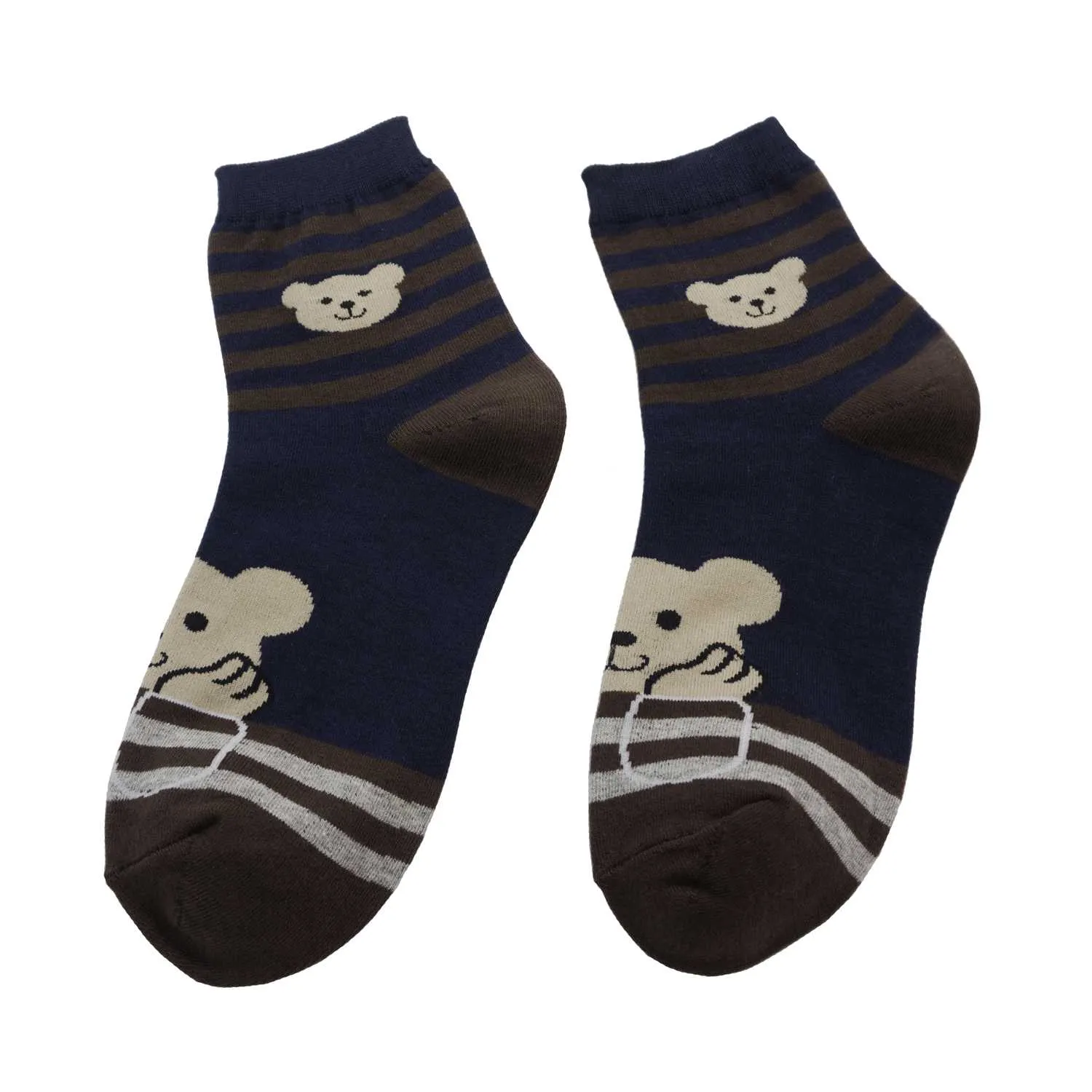 Women's Pretty Bear Design Crew Socks - Navy